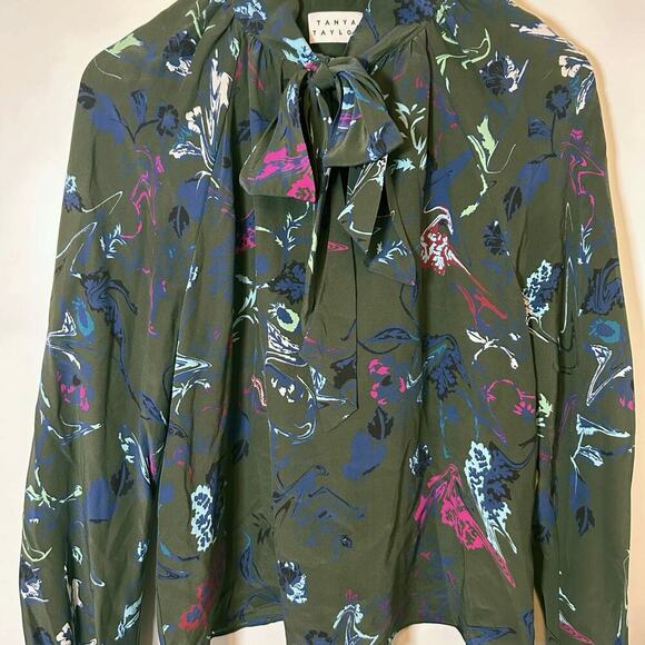 Tanya Taylor Long Sleeve Floral Blouse Tie neck SZ 6 - Picture 7 of 12